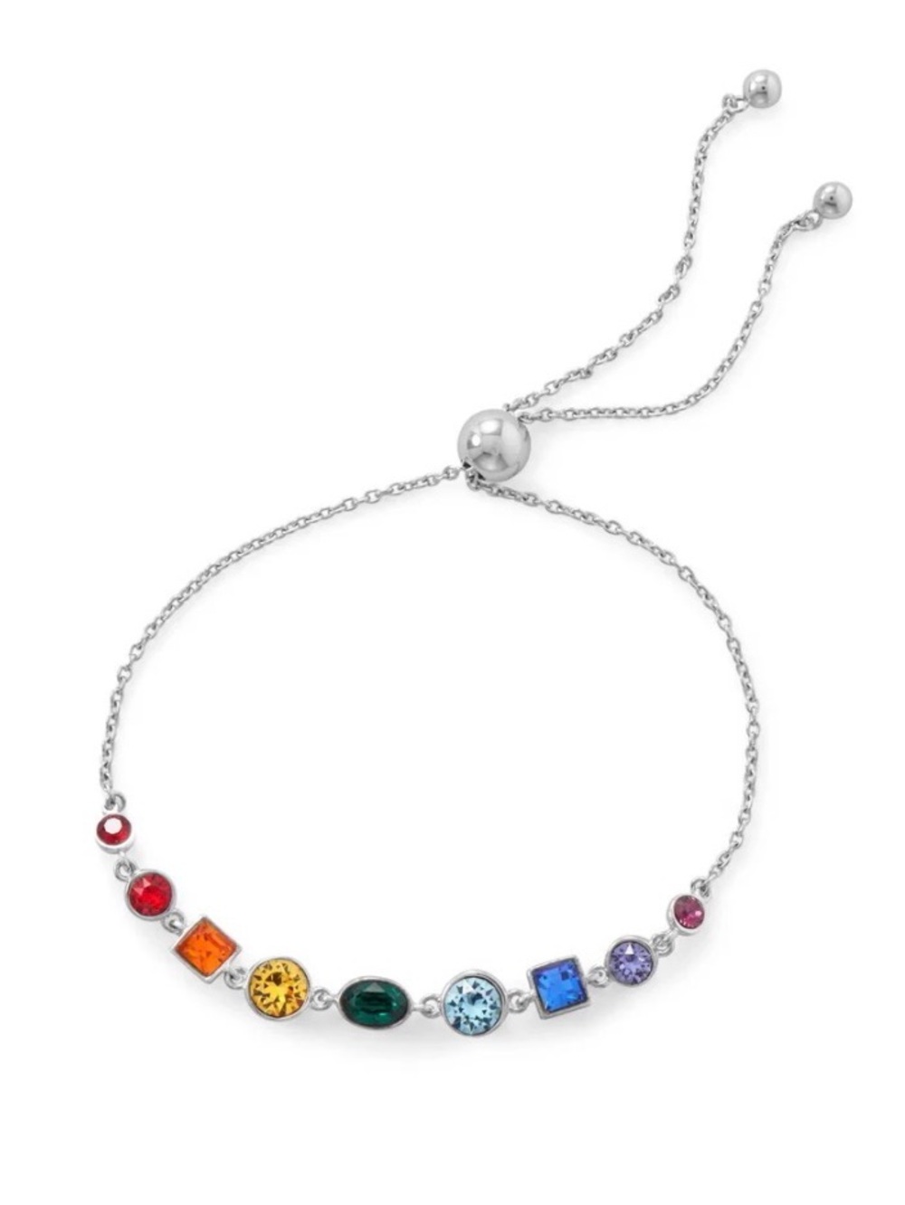 Sterling Silver Rainbow Crystal Bolo Bracelet NEW